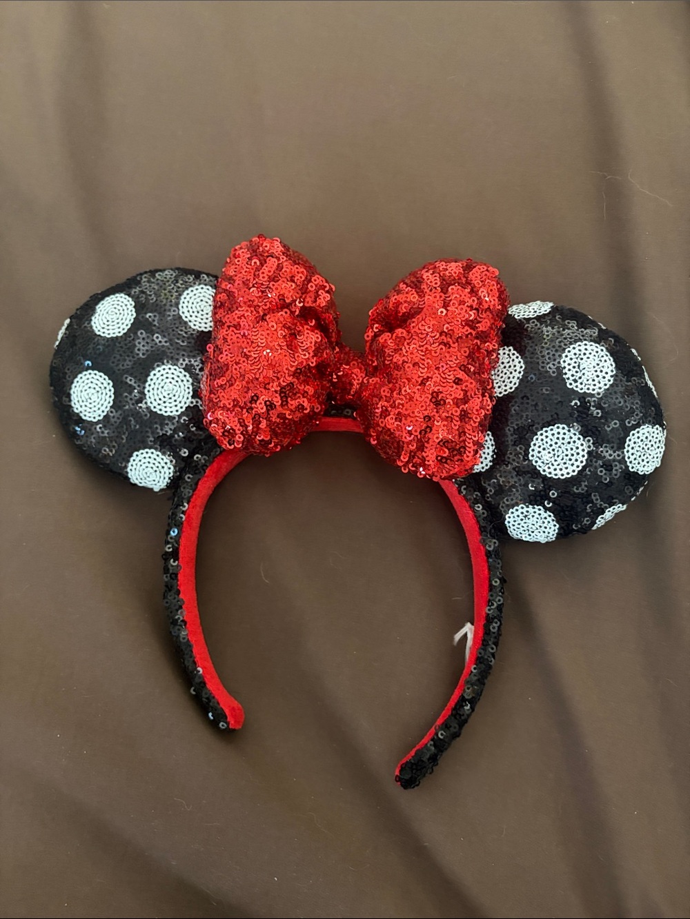 Adult Sequin Minnie Ear Headband with Red Bow